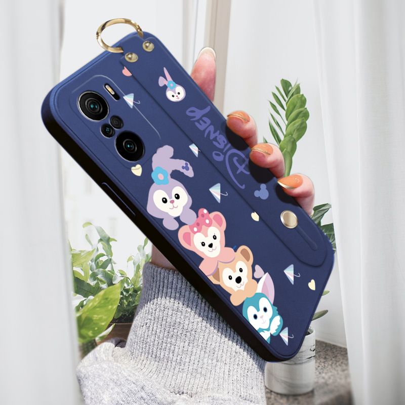 Jizetin for Xiaomi Poco F3 / Redmi K40 / K40 Pro Wrist Strap Case Creative Cartoon Cute Bunny Cover Ultra Thin Anti Fall Liquid Silicone Phone Case
