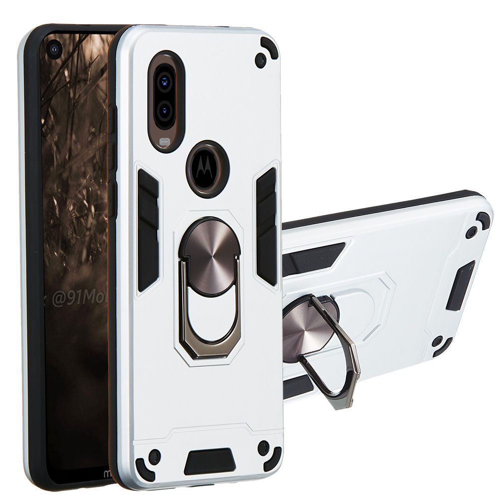 For Motorola P40 Double-layer Warframe Series with 360 Degree Rotating Ring Ruggedized Shock Protective Case