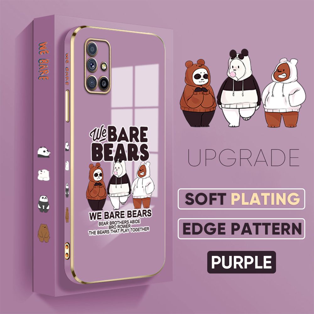 TA for Samsung Galaxy M51 Back Cover + Free Lanyard Cute Three Bears Luxury 6D Plating Case Side Pattern Soft Silicone Square Phone Cases