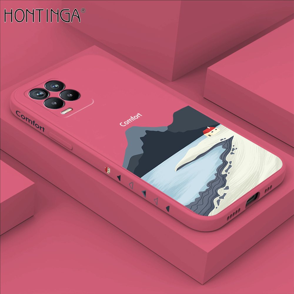 Hontinga for Realme 8 4G / 8 Pro Case Side Design New Mount Back Cover Soft Square Edge Pattern Liquid Silicone Trend Phone Cases