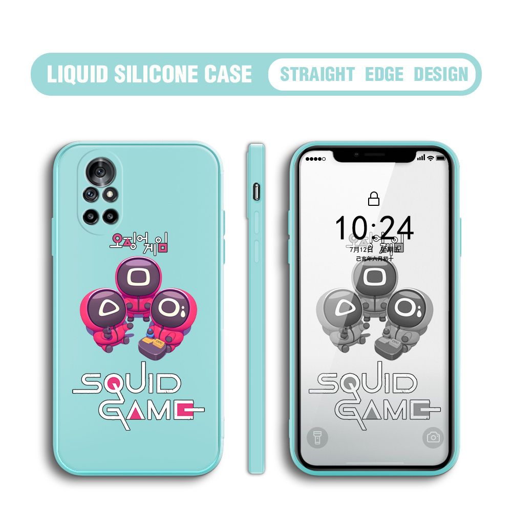 Jizetin for Huawei Nova 8 Case Cute Cartoon Cute Squid Character Phone Cover Square Liquid Silicone Shockproof Phone Protective Case