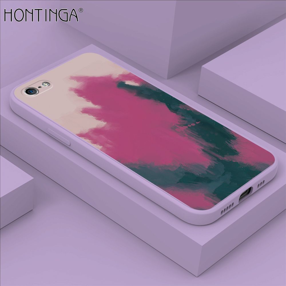 Hontinga for iPhone 5 Case Watercolor Gradient Liquid Soft Square Silicone Phone Case Shockproof Protection Rubber Cover