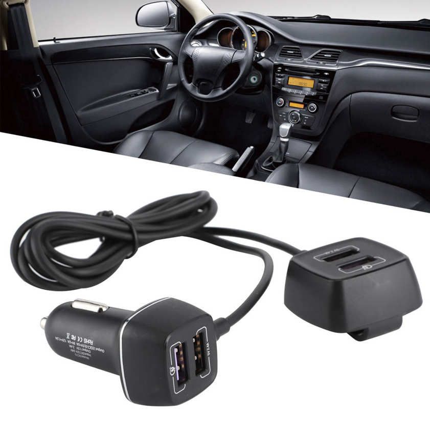 Fast Car Charger 4 USB Port for QC 3.0 Charging Rear Seats Expanded W/Extension Cord 60W 12V