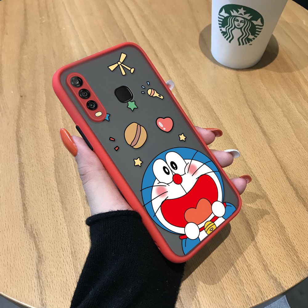 UCUC for Vivo Y17 Y15 Y12 Back Cover Laugh Doraemon Frosted Transparent Hard Phone Case Thin Shockproof Full Cover Camera Protect Case