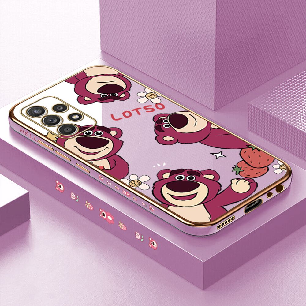 ZeroQiQi for Samsung Galaxy A52 A52 5G A52S 5G Back Cover Cute Bear Luxury 6D Plating Case Side Pattern Soft Silicone Square Phone Cases + Free Lanyard