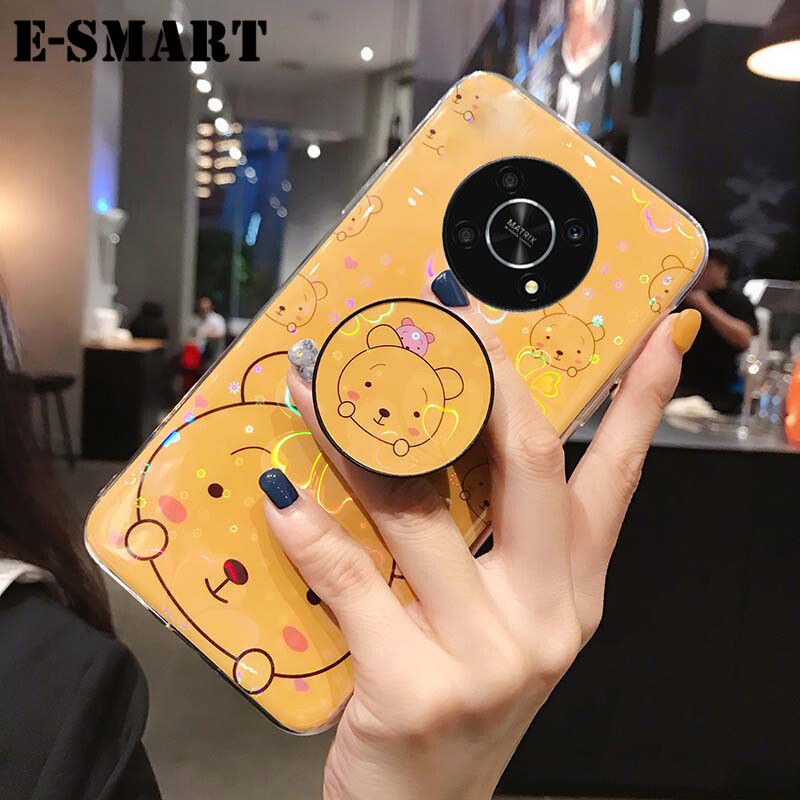 For Honor X9 Case Cute Cartoon Bear Cases Soft Silicone Bracket Holder stand Back Cover Colorful Cherry Blossoms For Honor X9 Back Cover