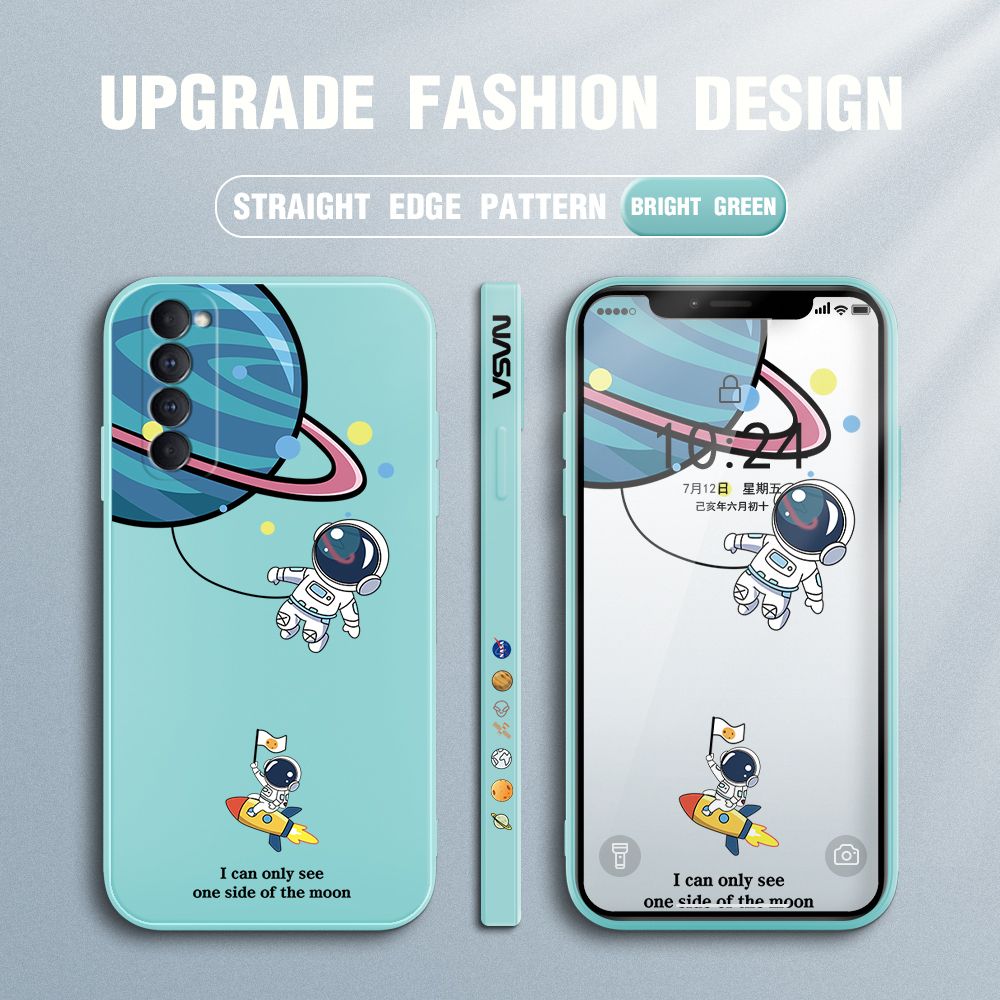 FHKL for OPPO Reno4 Pro Back Cover Cartoon Astronaut Side design Soft Case Multicolor Liquid Silicone Phone Cases