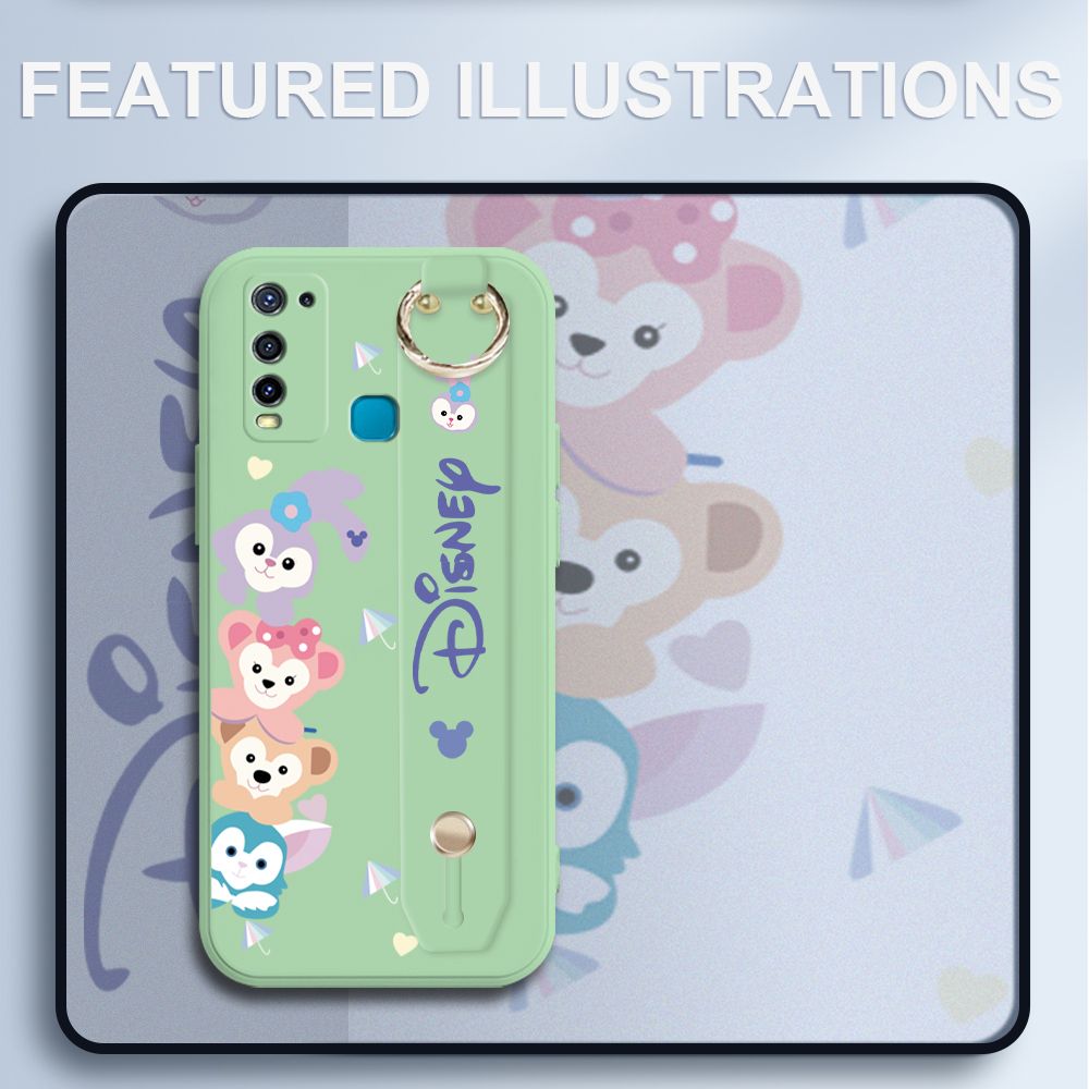 UCUC for Vivo Y50 Wrist Strap Case Creative Cartoon Cute Bunny Cover Ultra Thin Anti Fall Liquid Silicone Phone Case