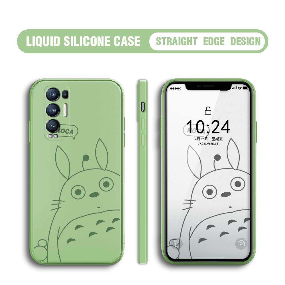 BILI for OPPO Reno 5 Pro Plus 5G Back Cover Lovely Totoro Multicolor Liquid Silicone Phone Case Soft Square Lens Protection Phone Cases