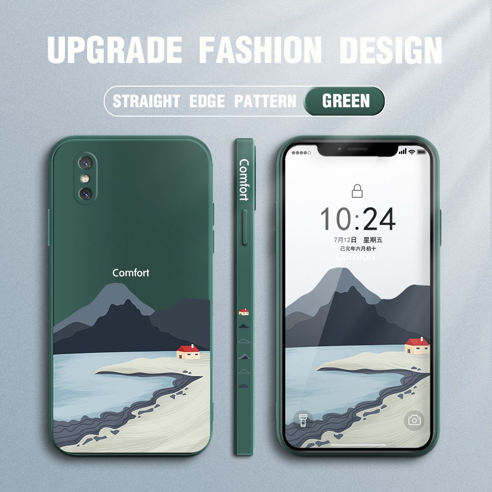 Jizetin for Xiaomi Mi 8 Pro Case Mount Fuji Design Side Design Phone Case Square Edge Pattern Liquid Silicone Cases Full Cover Camera Shockproof Protective Case