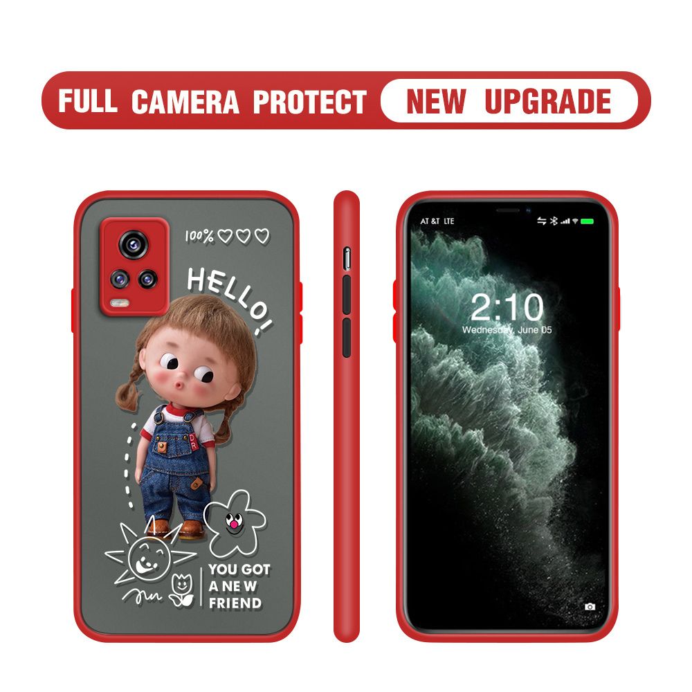 Hontinga for Vivo V20 / V20 2021 Case Cute Cartoon Little Girl Cover Camera Shockproof Protection Case Edge Frosted Transparent Phone Cover