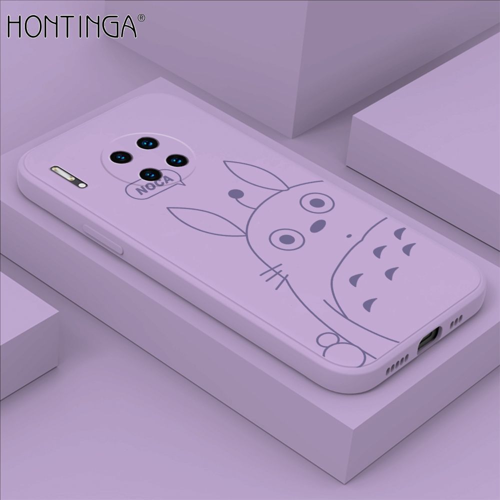 Hontinga for Huawei Mate30 Pro Case Cartoon Cute Totoro Pattern Back Cover Soft Square Edge Liquid Silicone Phone Cases