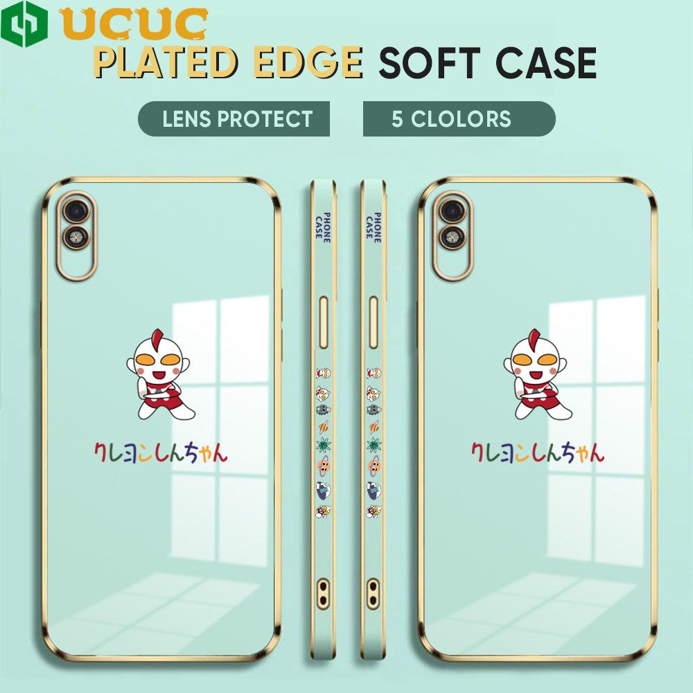 UCUC for Redmi 9A Back Cover + Free Lanyard Altman Luxury 6D Plating Case Side Pattern Soft Silicone Square Phone Cases