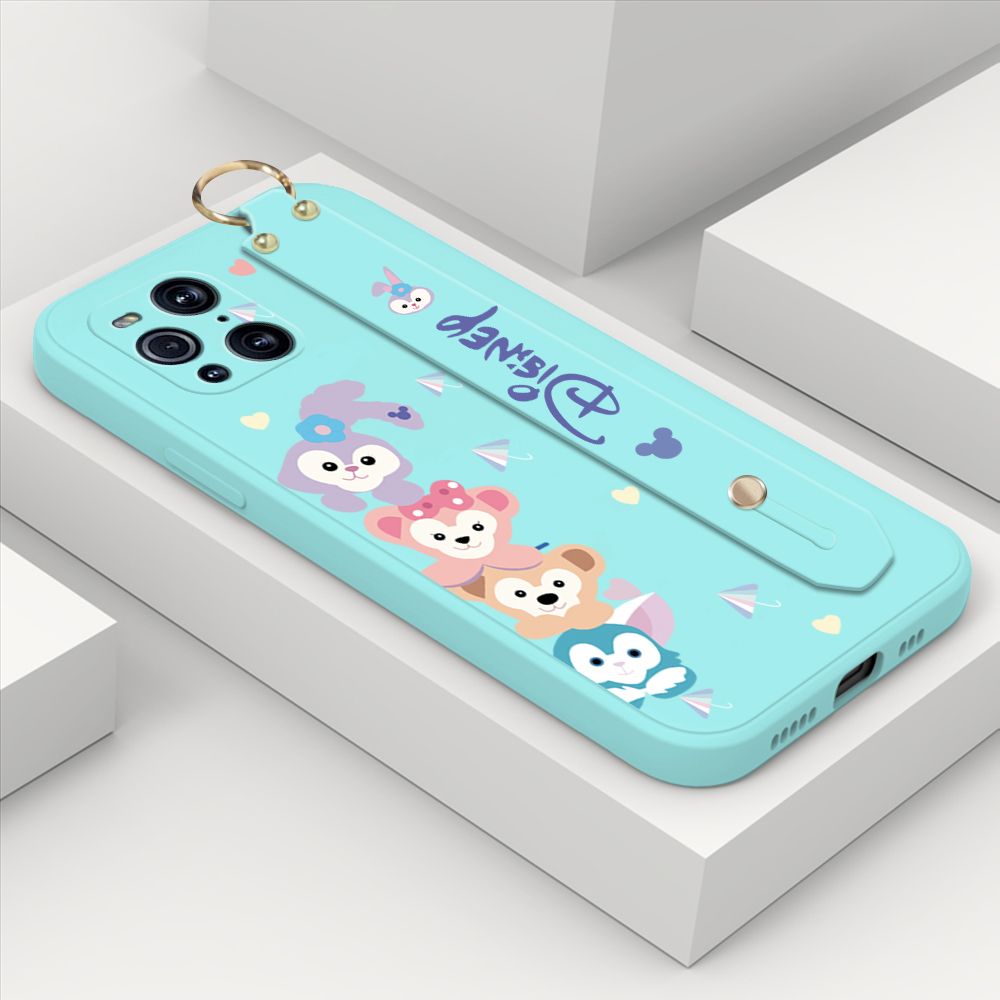 ZeroQiQi for OPPO Find X3 Pro Wrist Strap Case INS Cute Style Creative Cartoon Rabbit and Fox Cover Thin Square Edge Liquid Silicone Phone Case