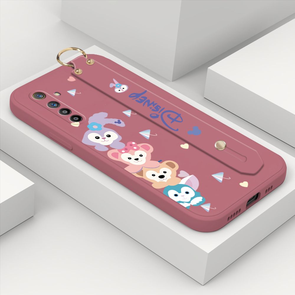 ZeroQiQi for Realme XT Wrist Strap Case INS Cute Style Creative Cartoon Rabbit and Fox Cover Thin Square Edge Liquid Silicone Phone Case