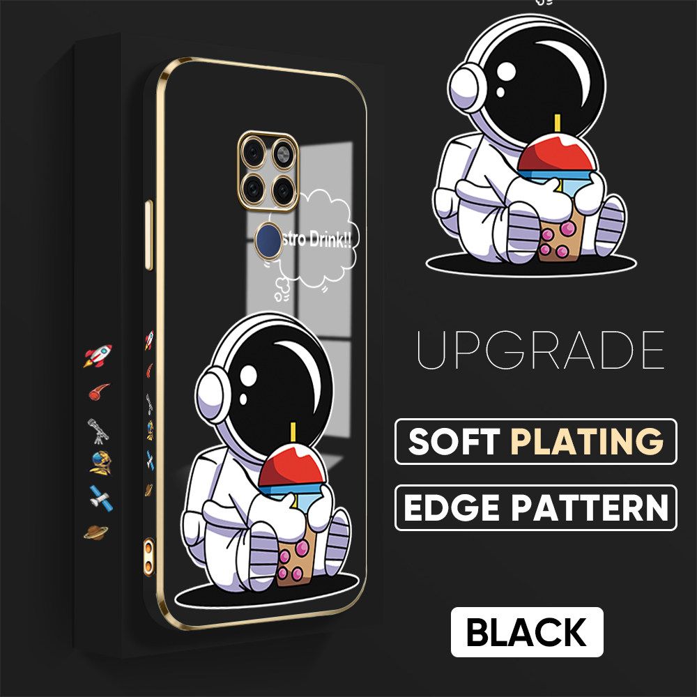 TA for Huawei Mate 20 Back Cover + Free Lanyard Cute Astronaut Luxury 6D Plating Case Side Pattern Soft Silicone Square Phone Cases