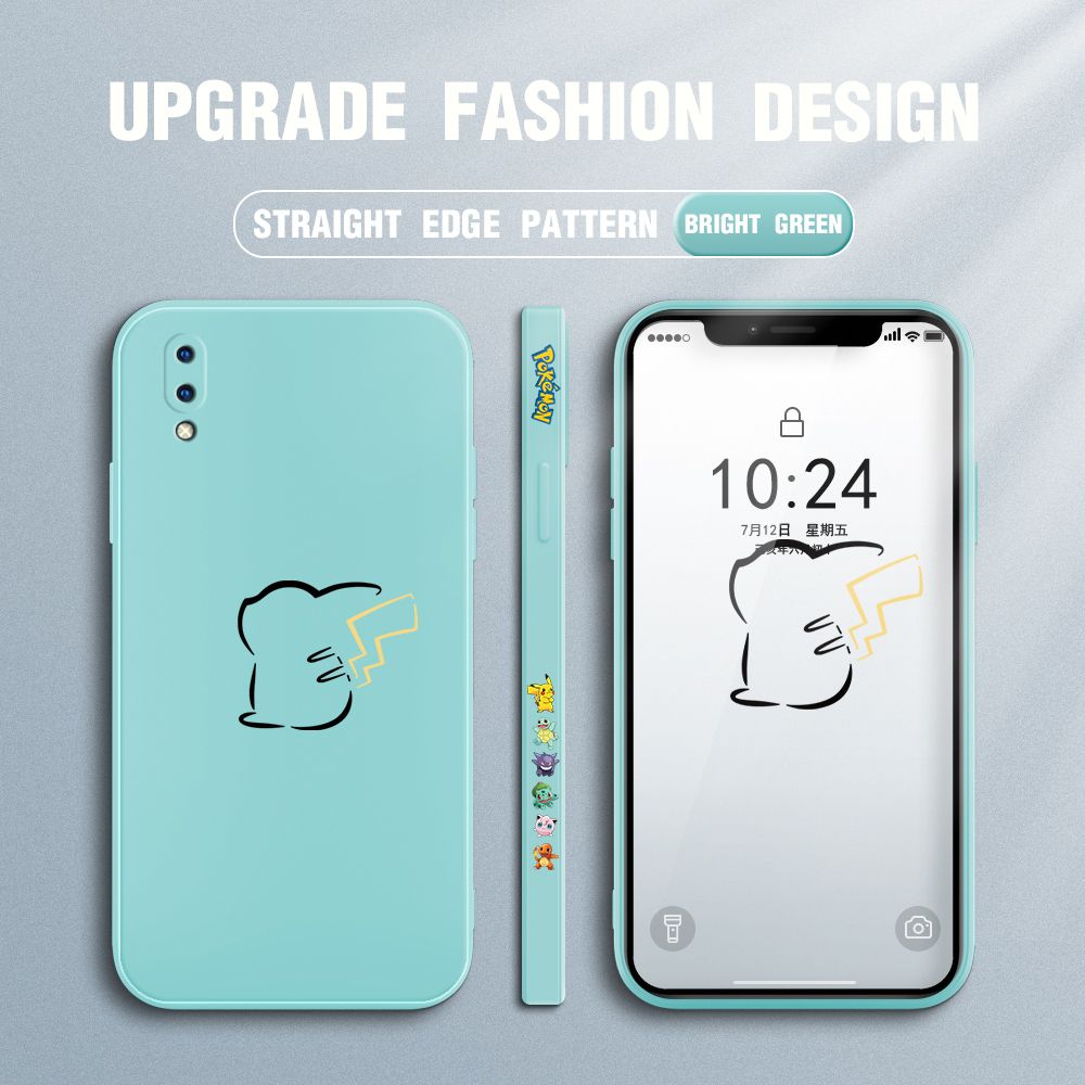 Jizetin for Vivo Y93 Case New Pikachu Pokémon Design Side Design Phone Case Square Edge Pattern Liquid Silicone Cases Full Cover Camera Soft Protection Case