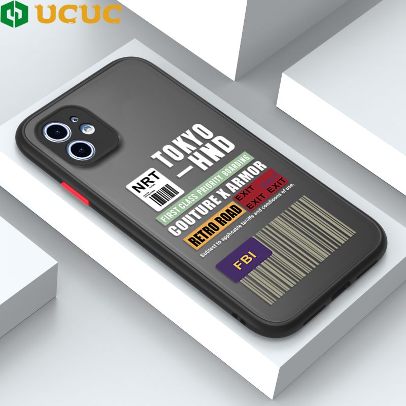 UCUC for iPhone 12 Mini Back Cover FBI Sticker Frosted Transparent Hard Phone Case Thin Shockproof Full Cover Camera Protect Case