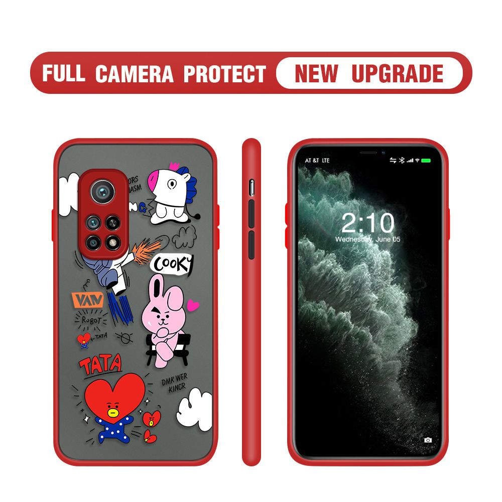 Hontinga for Xiaomi 10T / 10T Pro Case Cute Cartoon Camera Shockproof Protection Cases Edge Frosted Transparent Phone Cover