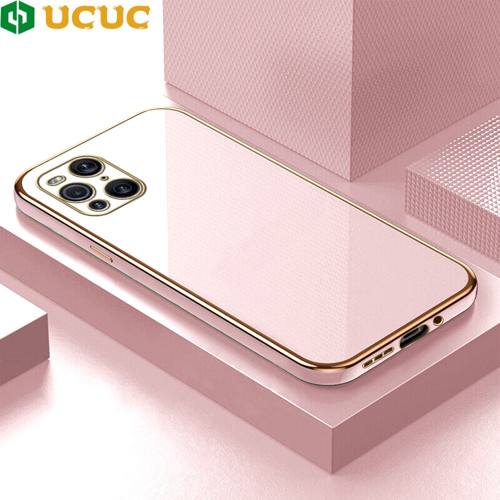 UCUC for OPPO Find X3 / Find X3 Pro Back Cover + Free Lanyard Colour Luxury 6D Plating Case Side Pattern Soft Silicone Square Phone Cases