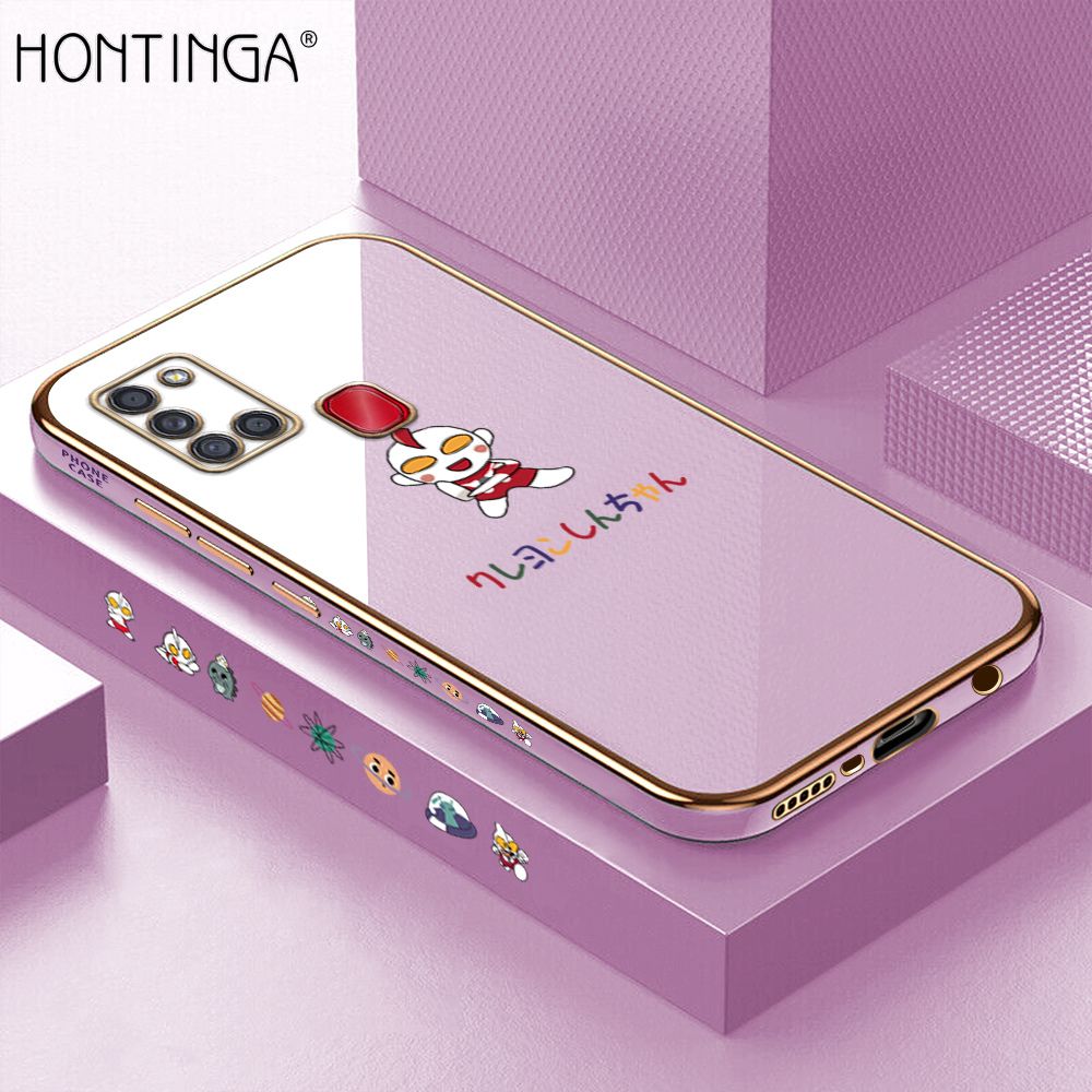 Hontinga for Samsung A21S Case Luxury 6D Plating Cartoon Anime Hero Side Pattern Soft Back Cover Silicone Square Phone Cases