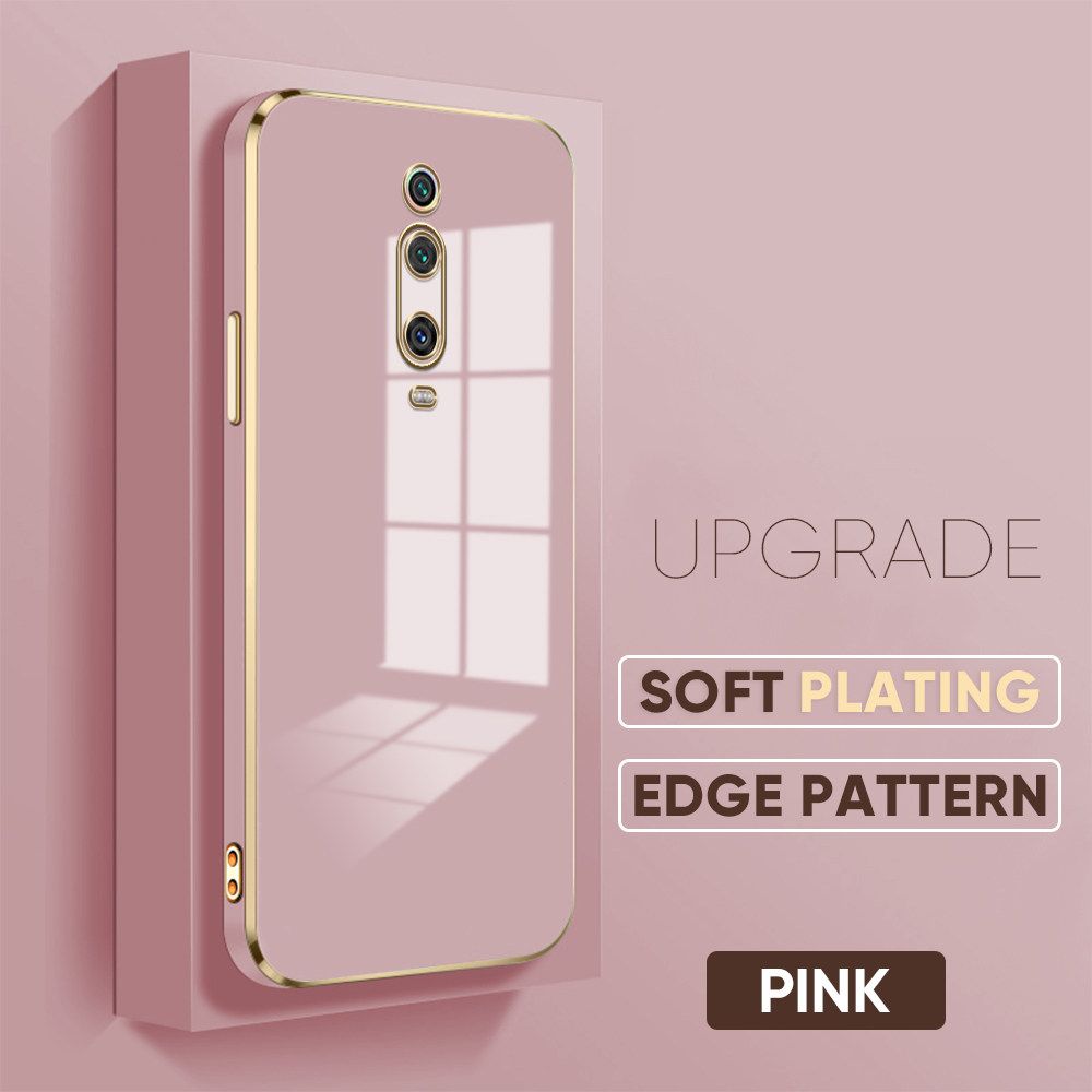 TA for Redmi K20 Cover Luxury 6D Plating Soft Casing Silicone Square Frame Phone Case Shiny Bling Back Cover + Free Lanyard