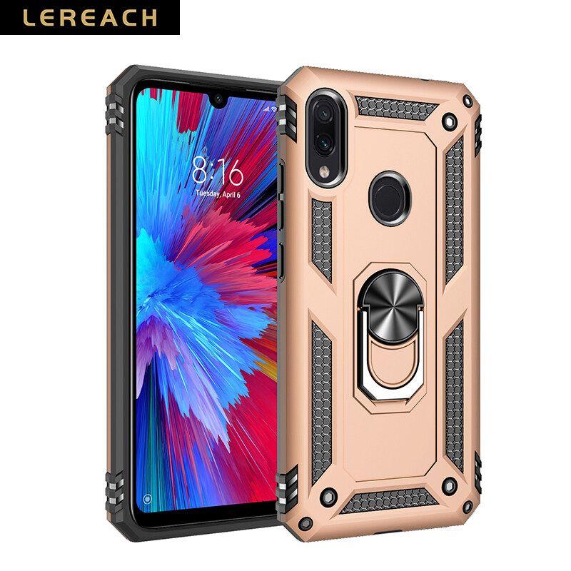 Lereach For Xiaomi Redmi Note 7 Mobile Phone Case TUP+PC Hard Ring Car Ring Bracket Shockproof Back Cover