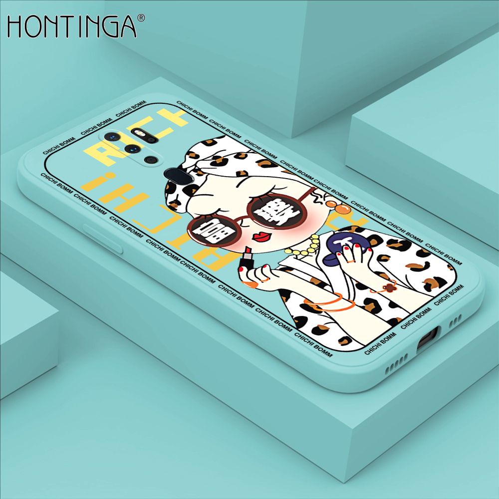 Hontinga for OPPO A9 2020 Case Fashion Sunglasses Rich Girl Phone Case Phone Case Soft Square Edge Silicone Cases Full Lens Cover Shockproof Protection Cover