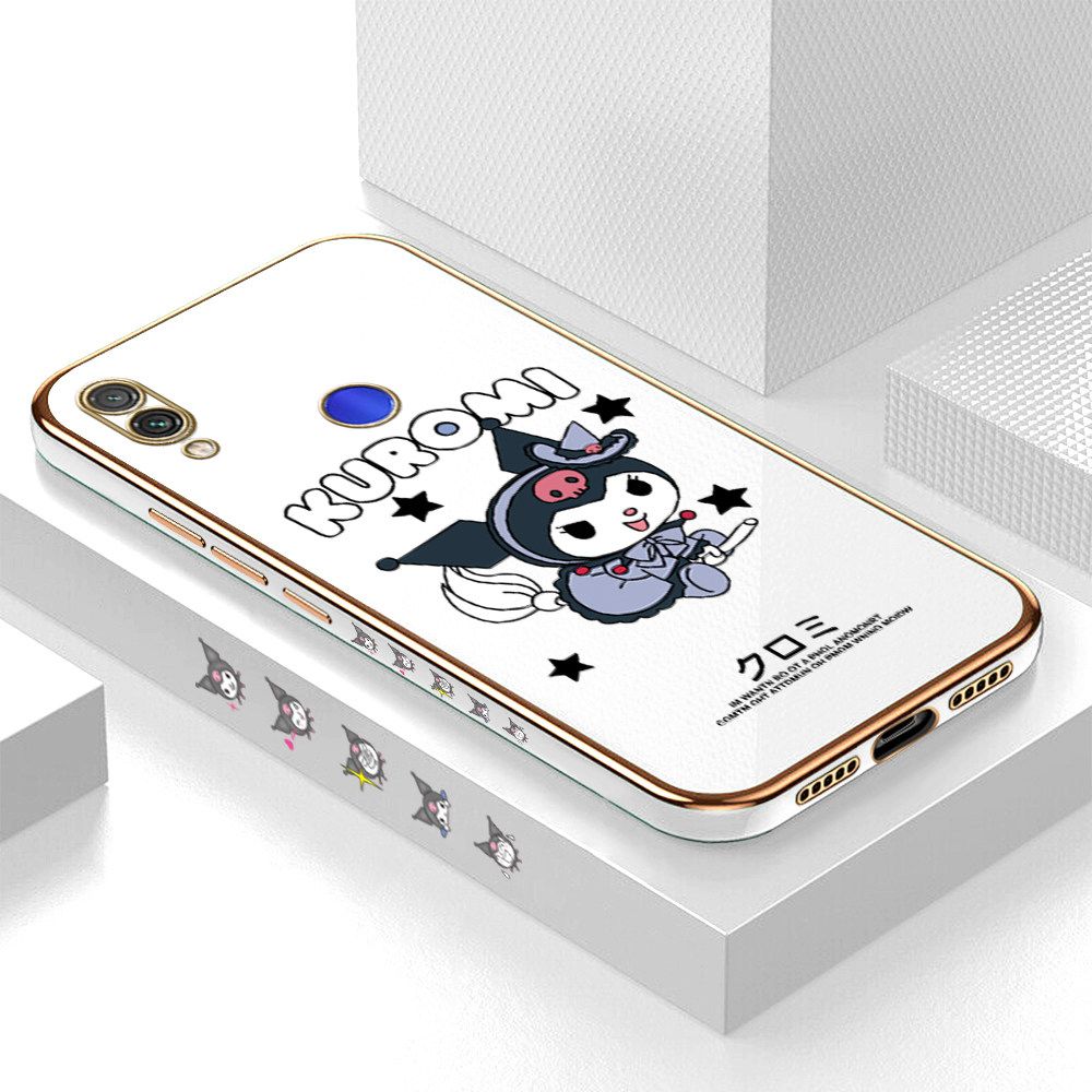 Luxury 6D Plating Soft Casing Silicone Square Frame Phone Case For Redmi Note 7 Case Shiny Bling Back Cover Cartoon Anime Character Cute Square Edge Pattern Design Soft Case + Free Lanyard