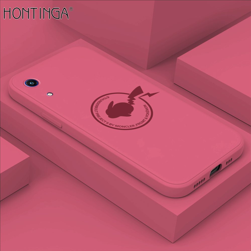 Hontinga for Huawei Y6 Pro 2019 Case Cartoon Pikachu Pokemon Phone Case Liquid Silicone Casing Full Cover Camera Shockproof Protective Case