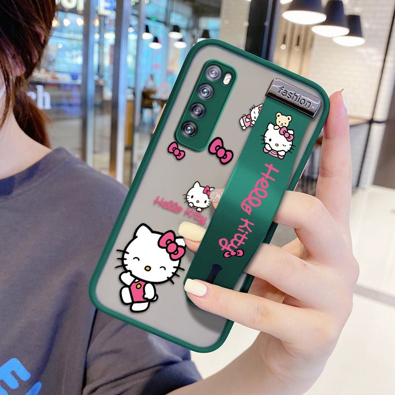 UCUC for Huawei Nova 7 Wrist Strap Case Lovely KT Cat Wristband Printing Cover Shockproof Ultra Thin Phone Case