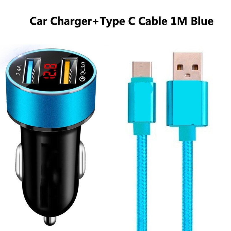 Car Charger Quick Charge 3.0 USB Type C Fast Charging For Huawei P40 P30 P20 Pro Honor 10X lite 9X 9A Phone Charger Cable