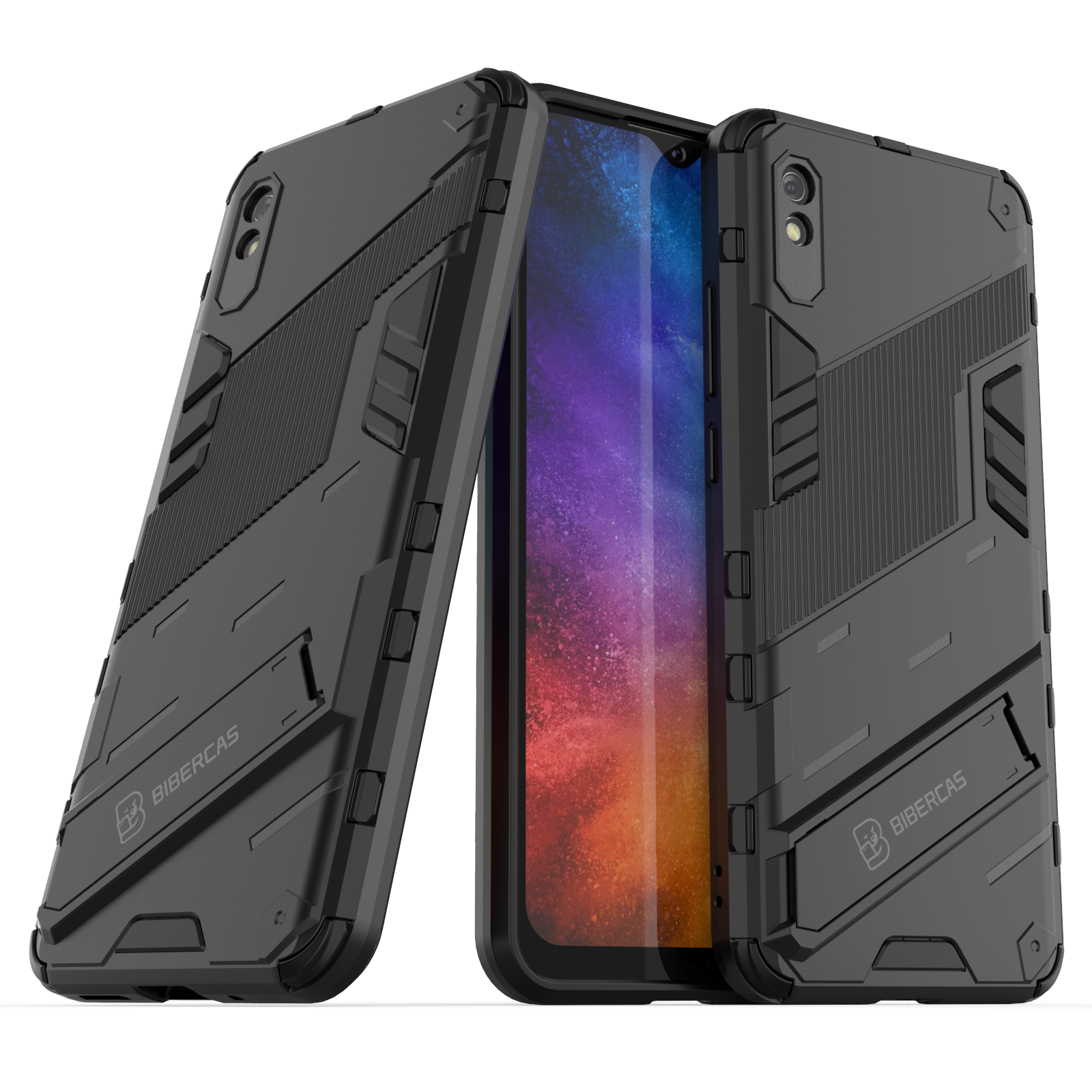 Shockproof Armor Phone Case For Xiaomi Redmi 9A Rugged Bracket Anti-Fall Protector Cover