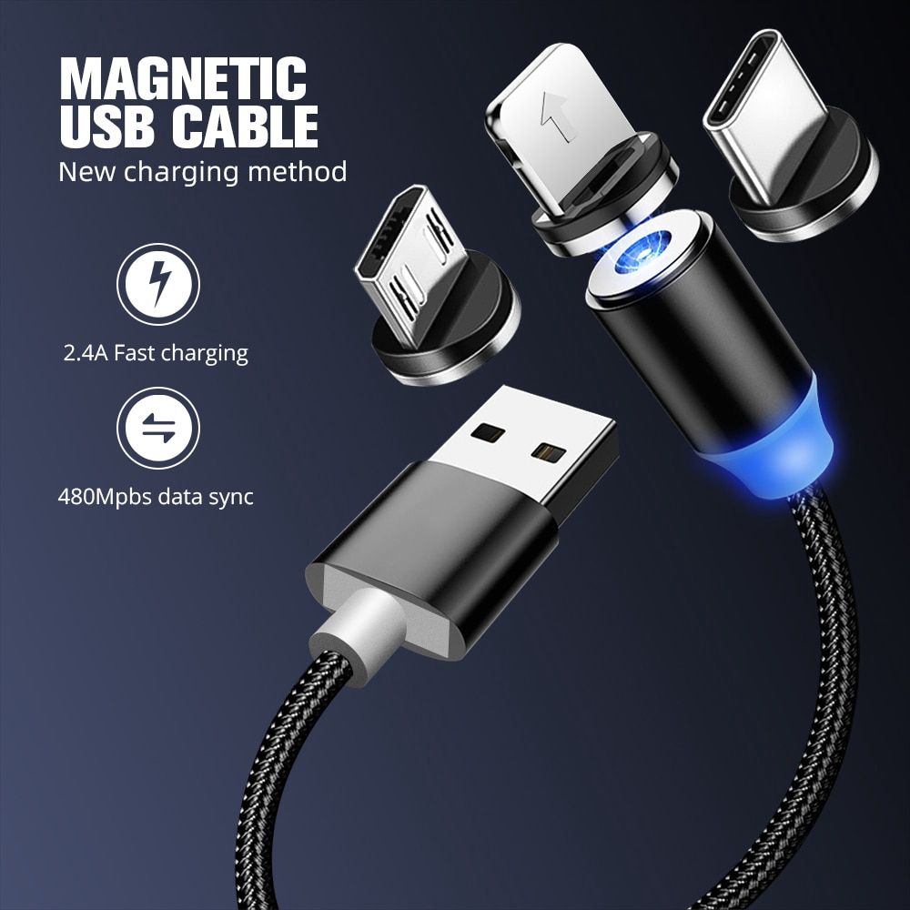 Magnetic Charging Cable - 1m Led 2.4A Universal Fast Charging Cable (ম্যাগনেটিক চাজিং ক্যাবল)