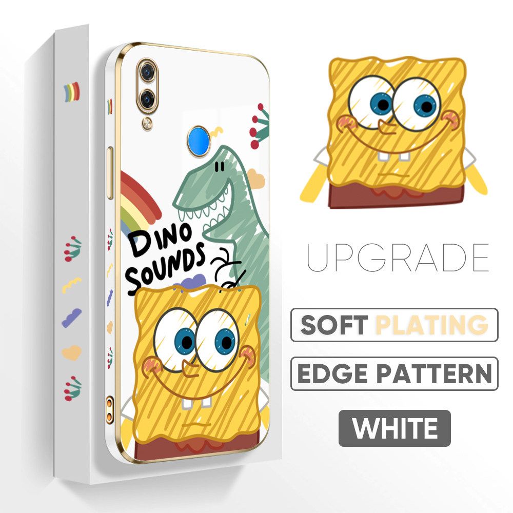 TA for Huawei Nova 3i P Smart Plus Back Cover + Free Lanyard Sponge Dinosaur Luxury 6D Plating Case Side Pattern Soft Silicone Square Phone Cases