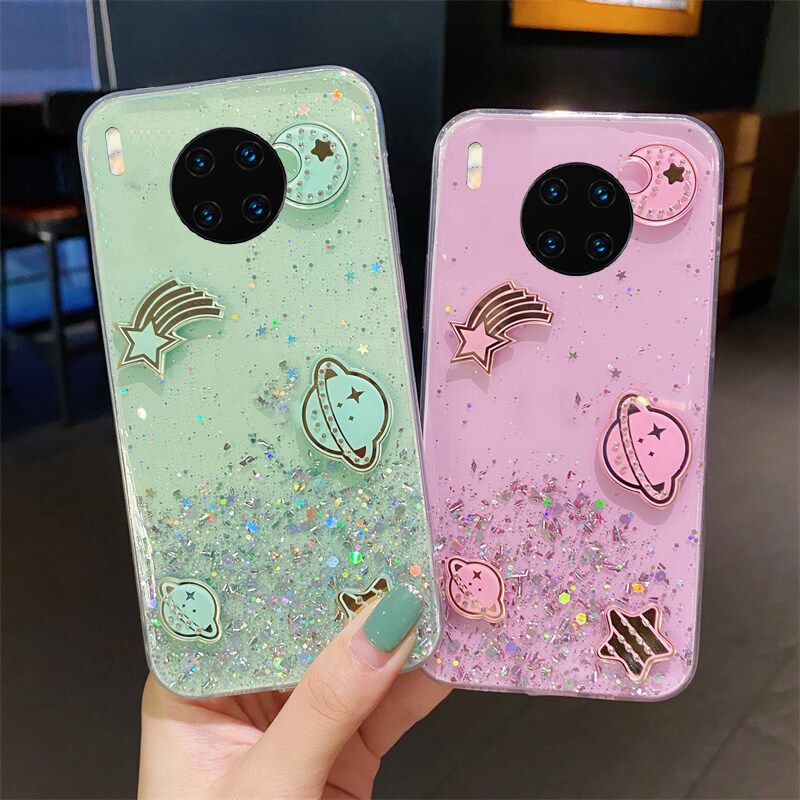 Phone case Huawei Y9A Shiny Ring Case Glitter Soft Transparent Space Planet Cases For Huawei Y9A Back Cover Stars Moon Girls