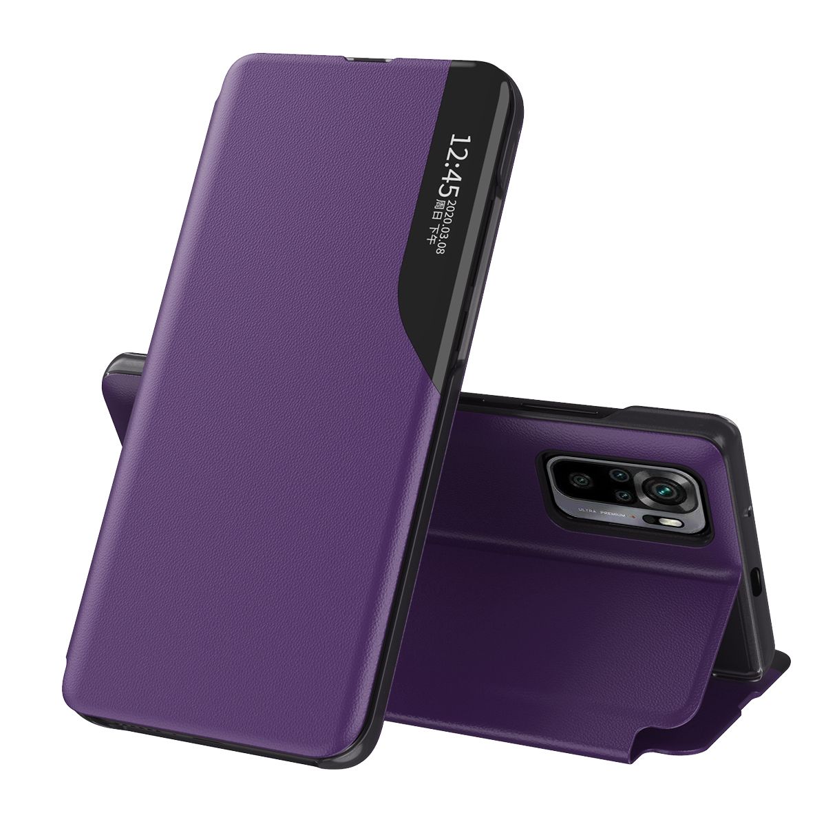 Flip Case For Xiaomi Redmi Note 10/Note 10S Phone Case Smart Window View Shockproof PU Leahter Cover
