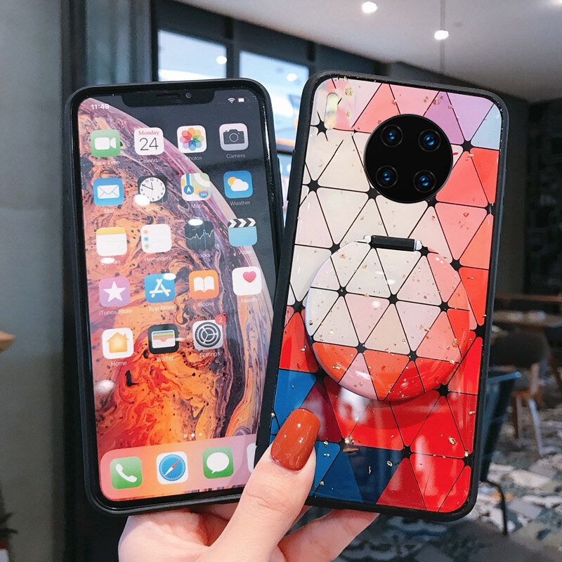 Case For Honor 50 Lite Back Cover Shiny Gold Foil Phone Soft cover with Strap for Honor 50 Lite Protective Rhombus Geometry Design Back Cover Case with Makeup Mirror