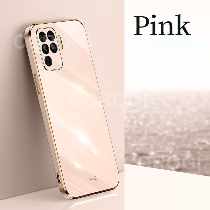 For OPPO F19 Pro Cover Fashion Shiny Plating Square Bumper Slim Phone Case Soft TPU Silicone Shockproof Protective Back Cover
