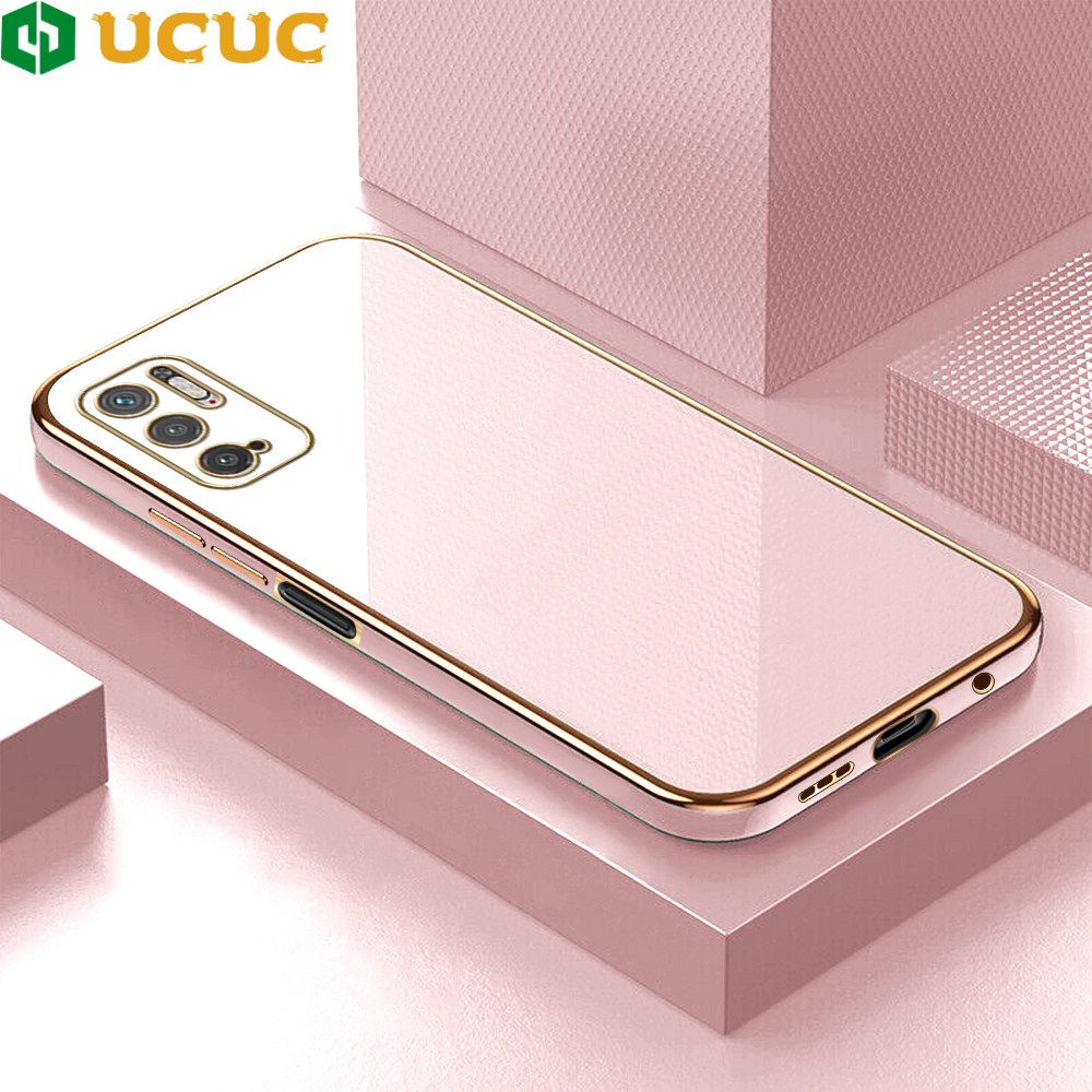 UCUC for Xiaomi Poco M3 Pro / Redmi Note 10 5G Back Cover + Free Lanyard Colour Luxury 6D Plating Case Side Pattern Soft Silicone Square Phone Cases