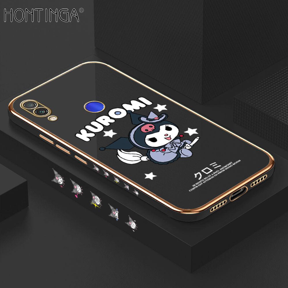 Hontinga for Redmi Note 7 / Note 7 Pro Luxury 6D Plating Soft Casing Silicone Square Frame Phone Case Shiny Bling Back Cover Cute Cartoon Anime Characters Case