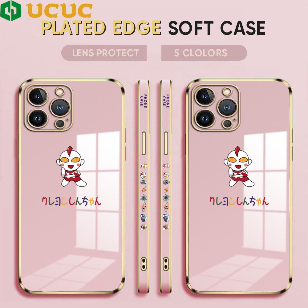 UCUC for iPhone 13 Pro Back Cover + Free Lanyard Altman Luxury 6D Plating Case Side Pattern Soft Silicone Square Phone Cases
