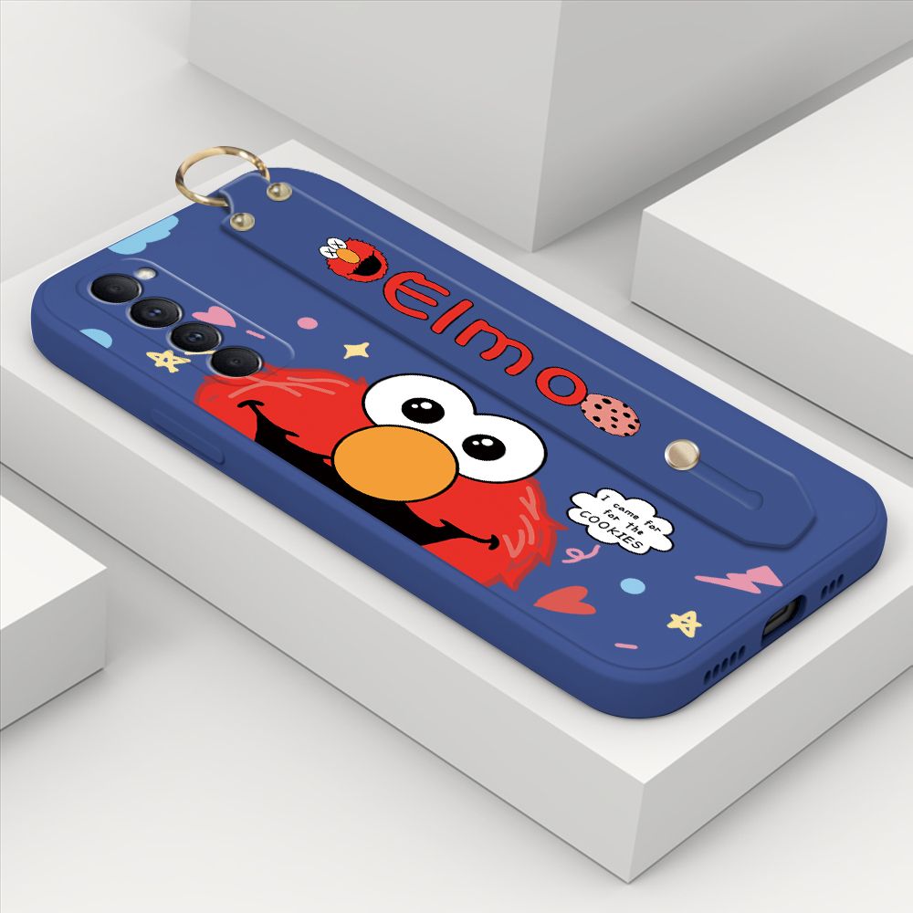 ZeroQiQi for OPPO Reno4 Pro Wrist Strap Case Cute Cute Cartoon Little Monster Phone Cover Square Edge Liquid Silicone Case Full Cover Camera Shockproof Protective Cases