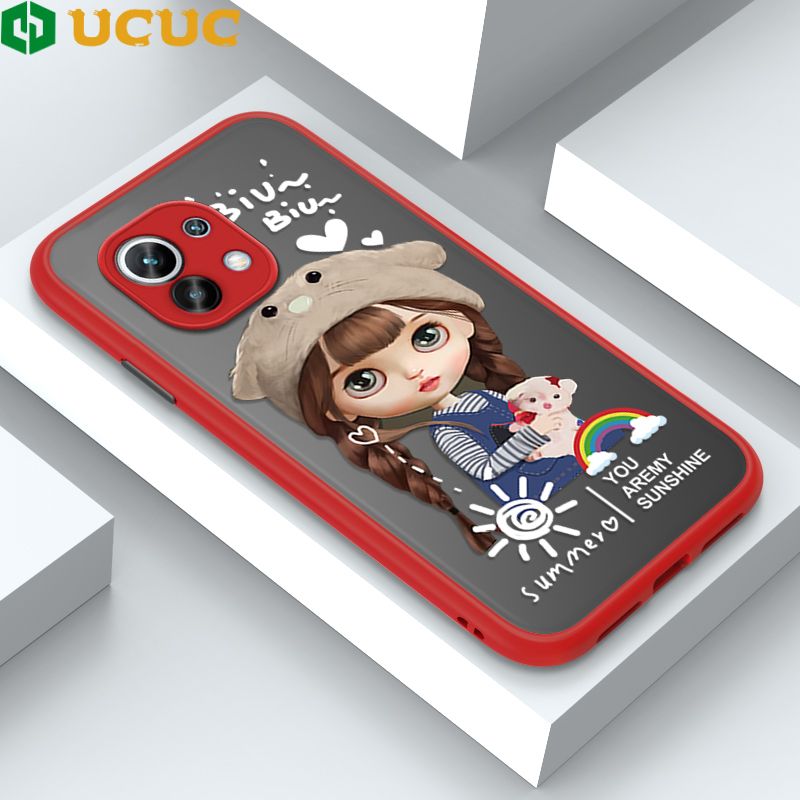 UCUC for Xiaomi 11 Back Cover Rainbow Lovely Girls Frosted Transparent Hard Phone Case Thin Shockproof Full Cover Camera Protect Case