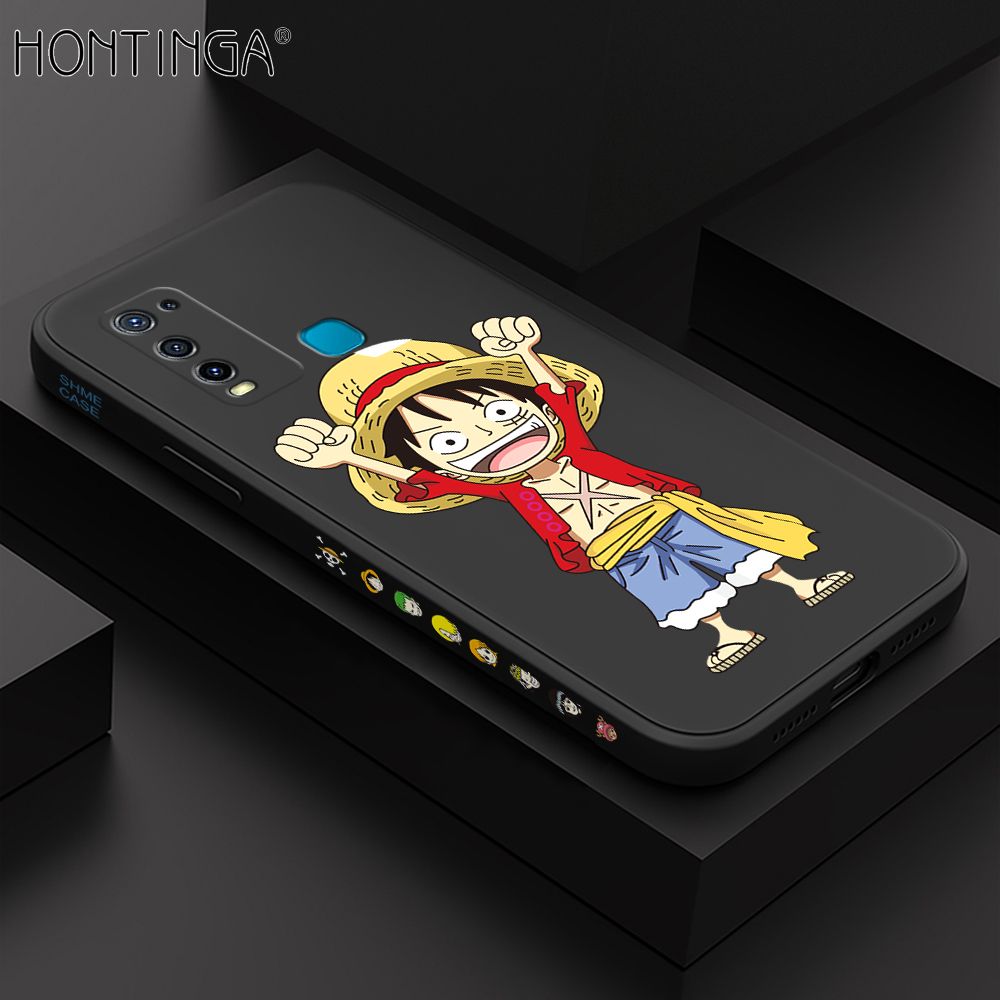 Hontinga for Vivo Y50 Y30 Y30I Case Side Design Anime Cartoon Luffy Back Cover Soft Square Edge Pattern Liquid Silicone Trend Phone Cases