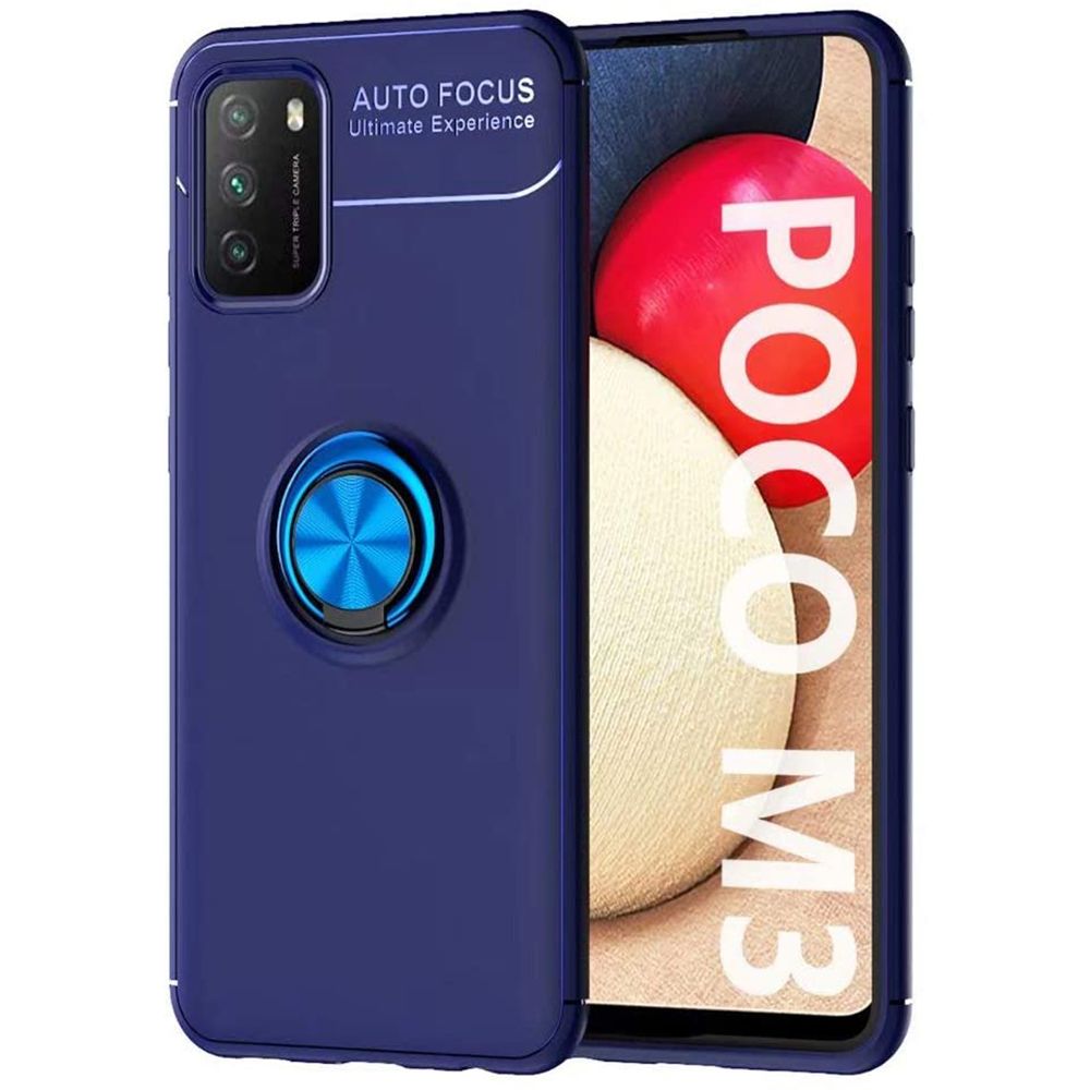 For Xiaomi Redmi 9T 360 Degree Rotating Ring Clip Holder Case (Compatible with Magnetic Car Mount) Resilient TPU Drop Protection Armor Protective Case Cover