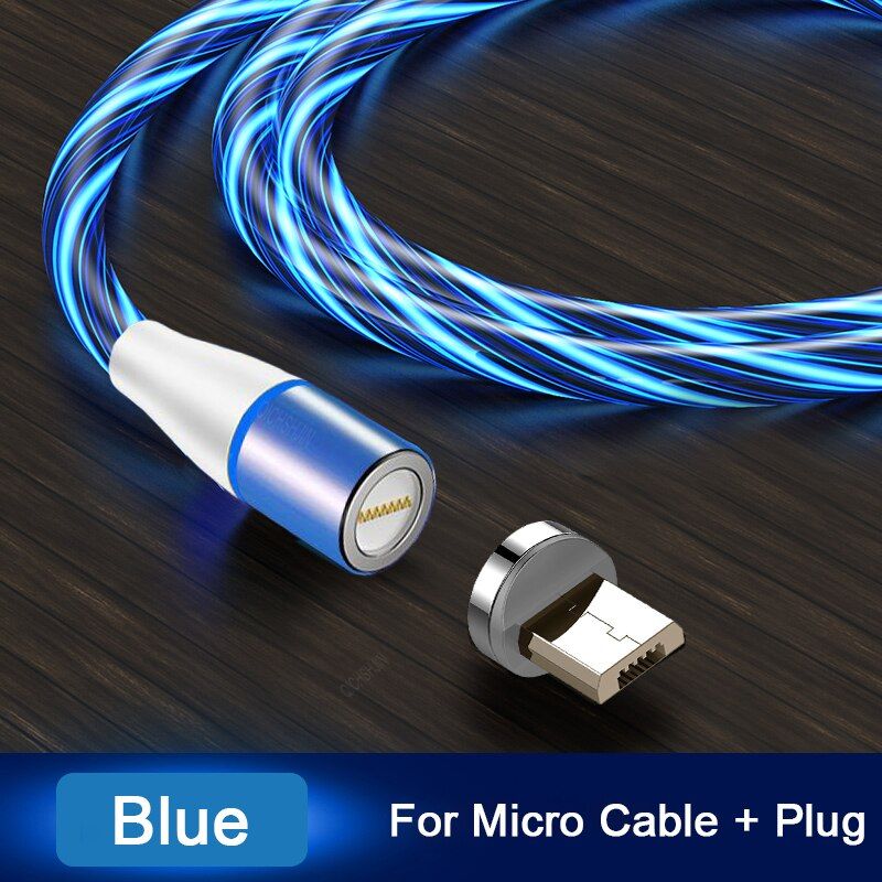 Magnetic Flow Luminous Lighting Fast Charging Mobile Phone Cable Cord Charger Wire For Samaung LED Micro USB Type C For Iphone