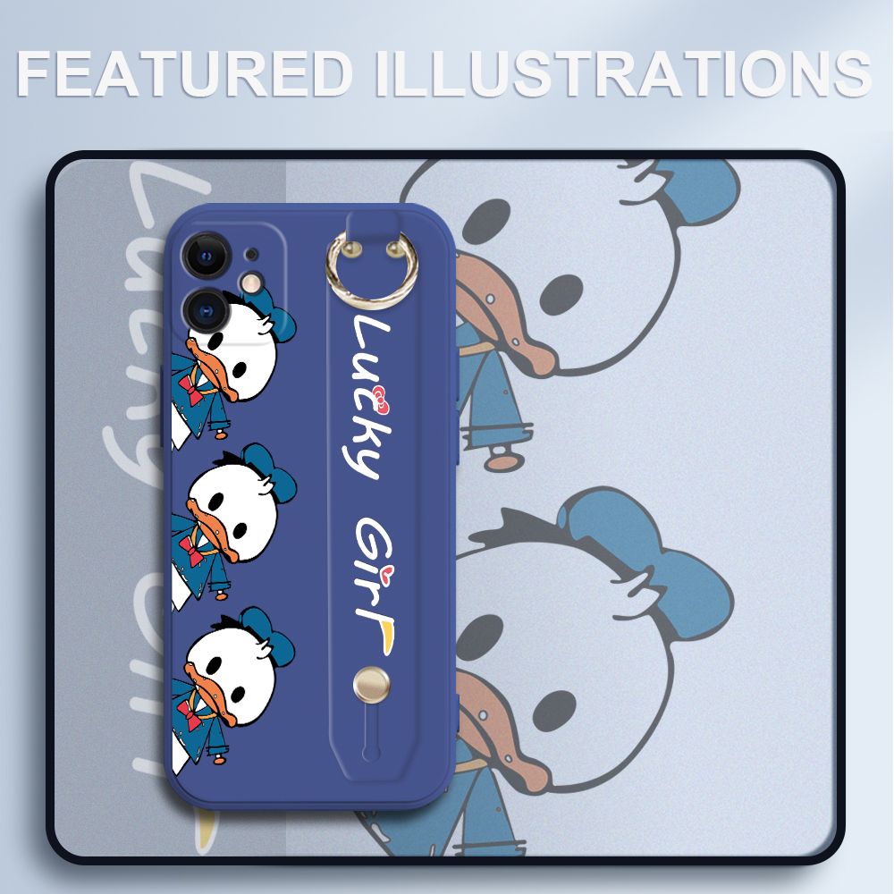 UCUC for iPhone 11 Wrist Strap Case Creative Cartoon Three Ducks Cover Ultra Thin Anti Fall Liquid Silicone Phone Case
