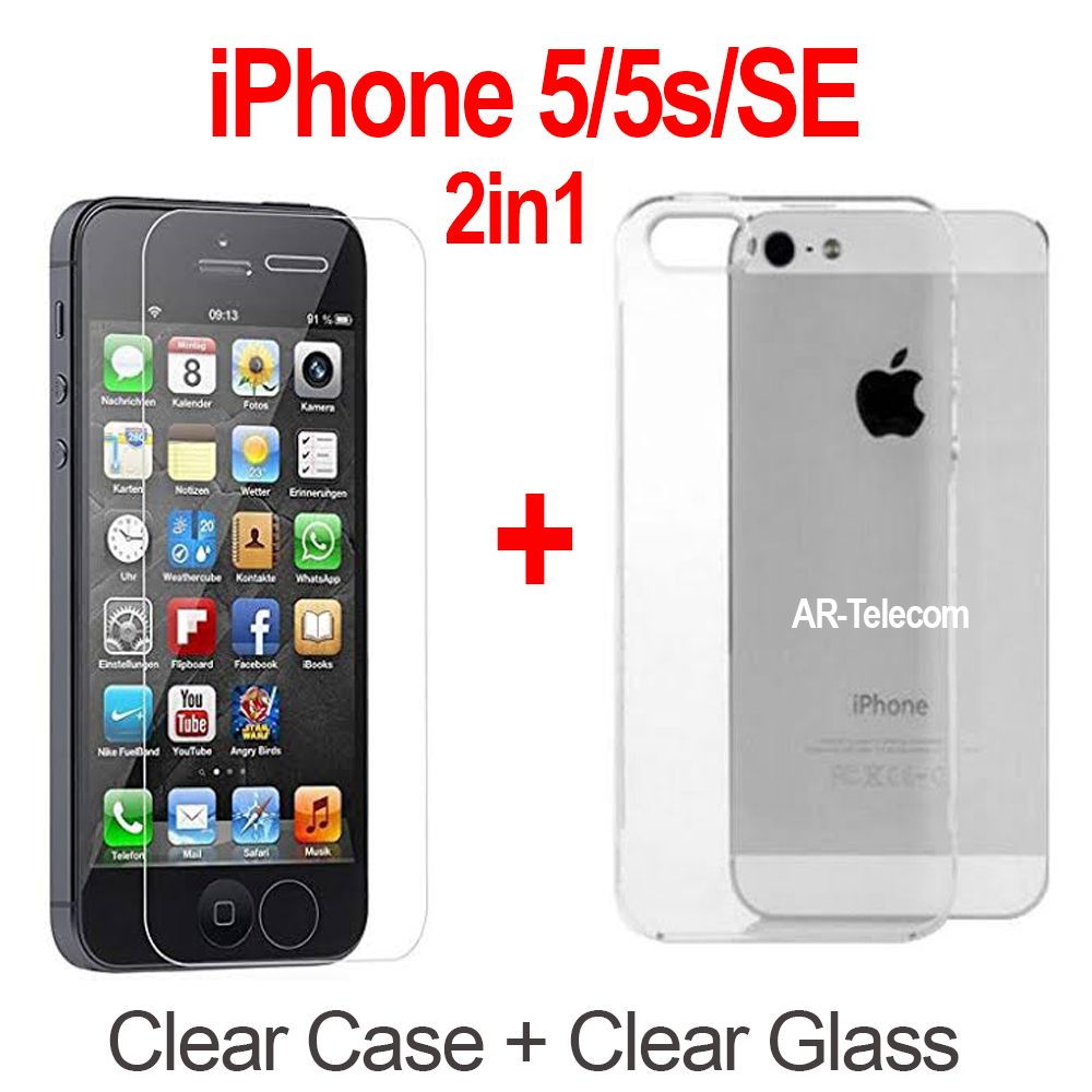 for Apple iPhone 5/5s/SE 2in1 Combo Pack (Glass+Case) - Phone - Phone Back Cover