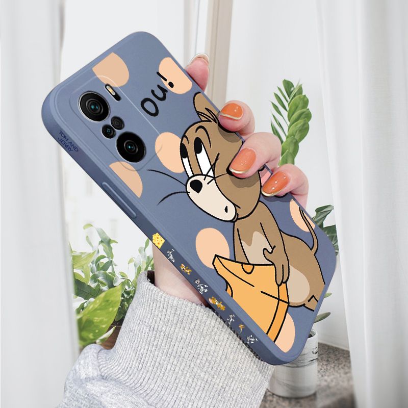 AMORVOR for Redmi K40/K40 Pro Back Cover Cartoon Cute Lovely Side design Soft Case Liquid Silicone Phone Cases